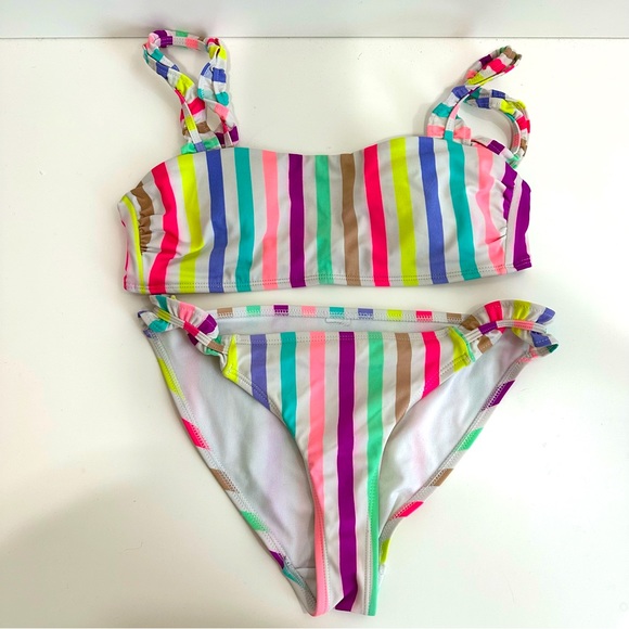 2-Piece Womens Multicolored Striped Bikini Swimsuit - Picture 1 of 10